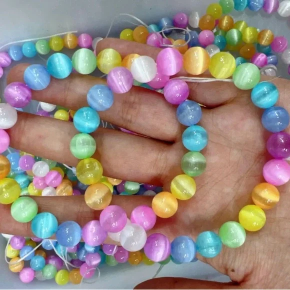 Selenite bracelet rainbow crystal beaded healing peaceful calm selenium gypsum - Picture 2 of 3